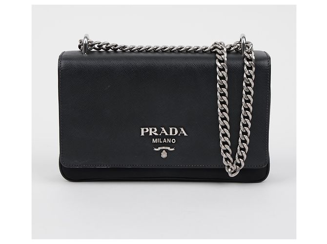 Prada Borsa a tracolla con catena in Saffiano Tessuto Nera - vista 2