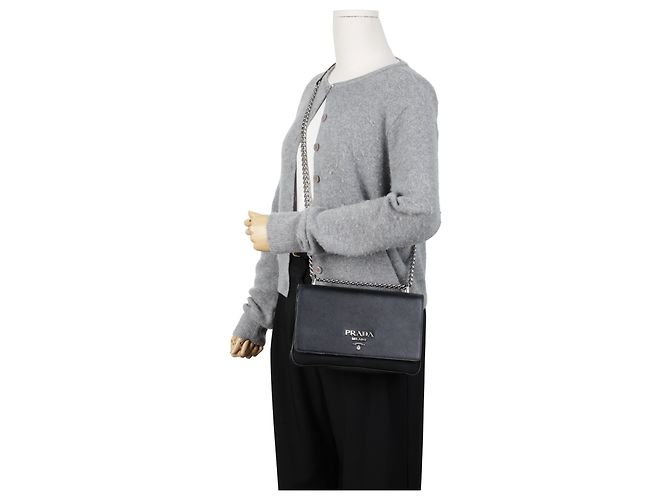 Prada Borsa a tracolla con catena in Saffiano Tessuto Nera - vista 24
