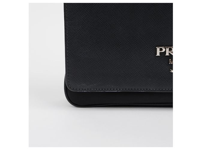 Prada Borsa a tracolla con catena in Saffiano Tessuto Nera - vista 5