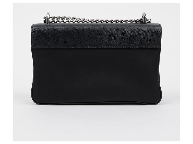 Prada Borsa a tracolla con catena in Saffiano Tessuto Nera - vista 7