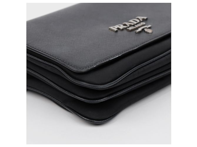 Prada Borsa a tracolla con catena in Saffiano Tessuto Nera - vista 9