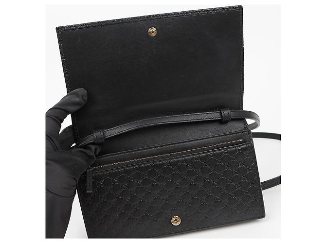 Gucci Borsa a Tracolla Mini in Pelle Microshima Nero - vista 11
