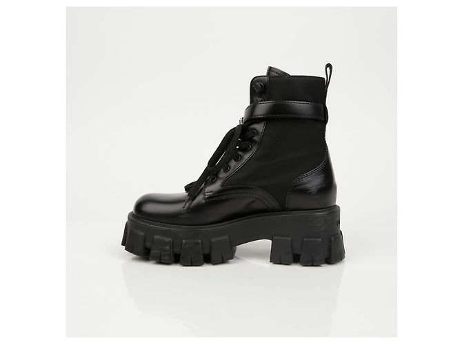 Prada Stivali Monolith in pelle e nylon nero - vista 11