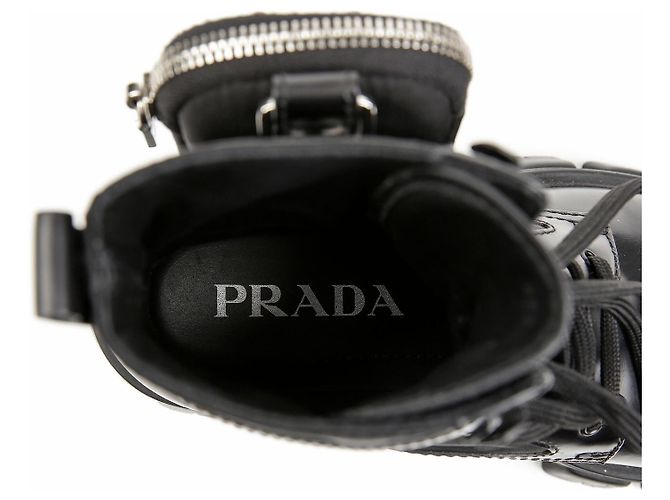 Prada Stivali Monolith in pelle e nylon nero - vista 16