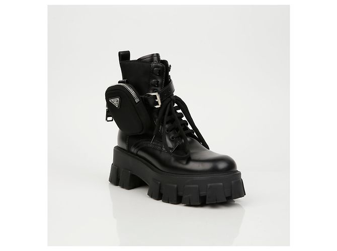 Prada Stivali Monolith in pelle e nylon nero - vista 2