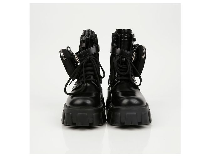 Prada Stivali Monolith in pelle e nylon nero - vista 4
