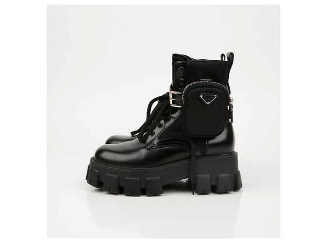 Prada Stivali Monolith in pelle e nylon nero - vista 6