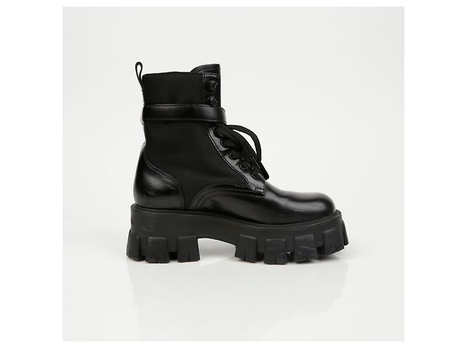 Prada Stivali Monolith in pelle e nylon nero - vista 8