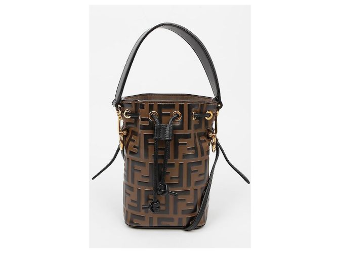 Fendi Montrezzo Mini Leather Tote Bucket Bag Brown - vista 2