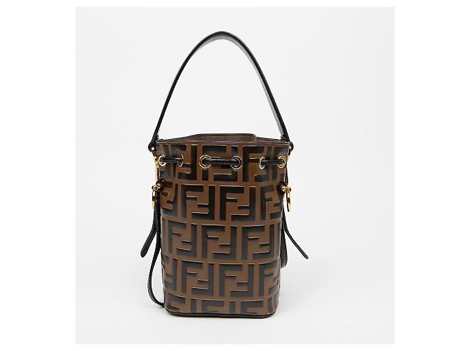 Fendi Montrezzo Mini Leather Tote Bucket Bag Brown - vista 4