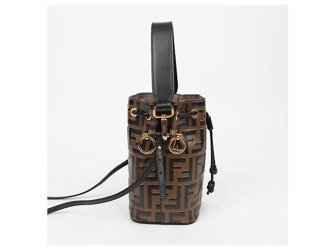 Fendi Montrezzo Mini Leather Tote Bucket Bag Brown - vista 5