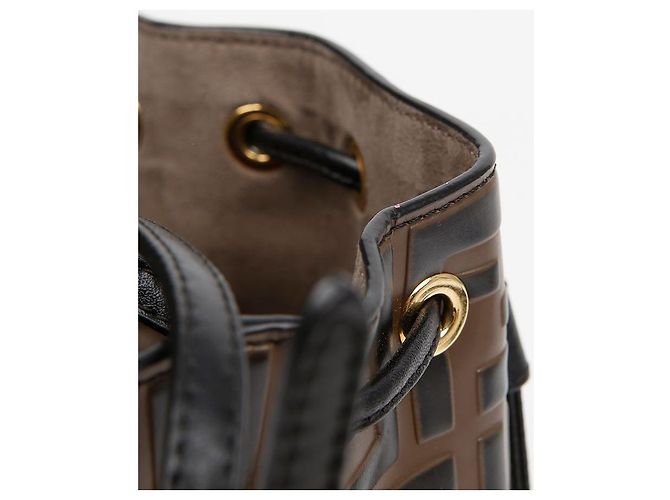 Fendi Montrezzo Mini Leather Tote Bucket Bag Brown - vista 6