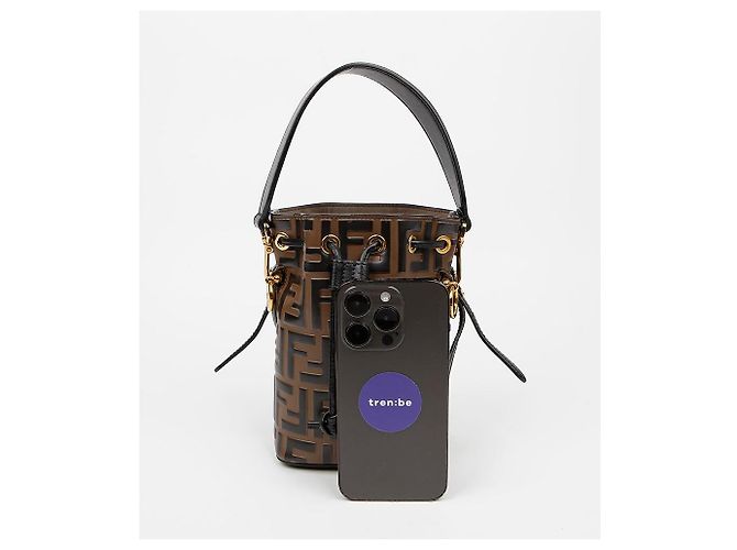 Fendi Montrezzo Mini Leather Tote Bucket Bag Brown - vista 9
