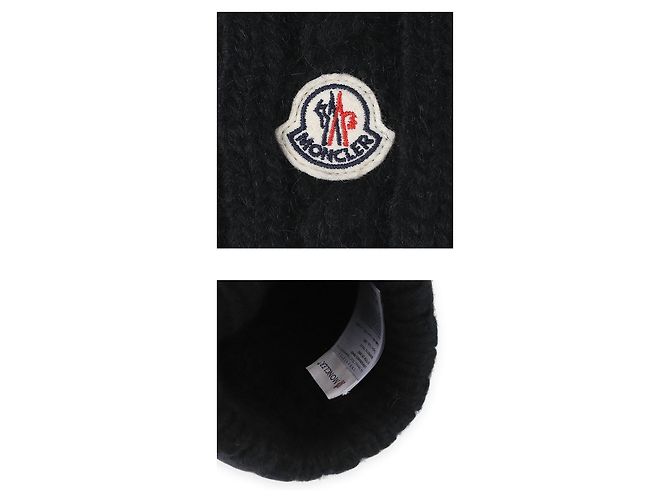 Moncler Berretto a maglia trecciata con patch (Black) - vista 4
