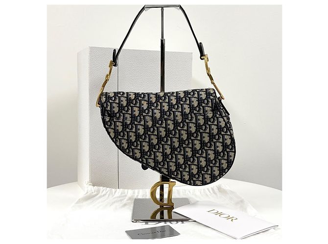 Dior Borsa Saddle Oblique Jacquard Blu - vista 4