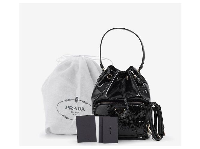 Prada Borsa a secchiello Naflak Patent Triangle Logo Duet - vista 9