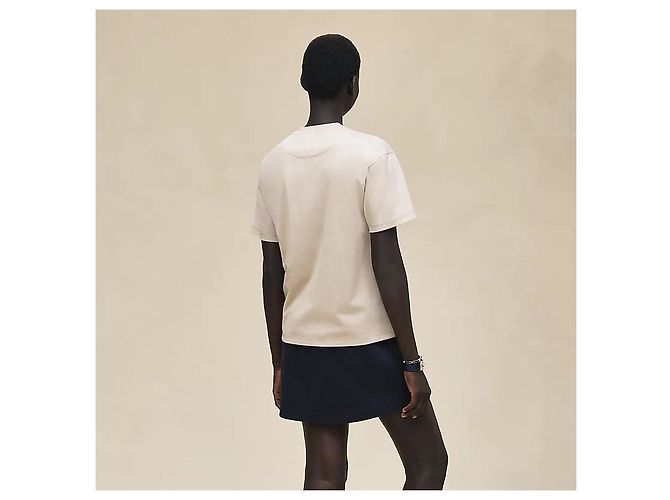 Hermès Maxi T-Shirt mit bestickter Tasche für Damen Kurzarm Beige - Ansicht 3