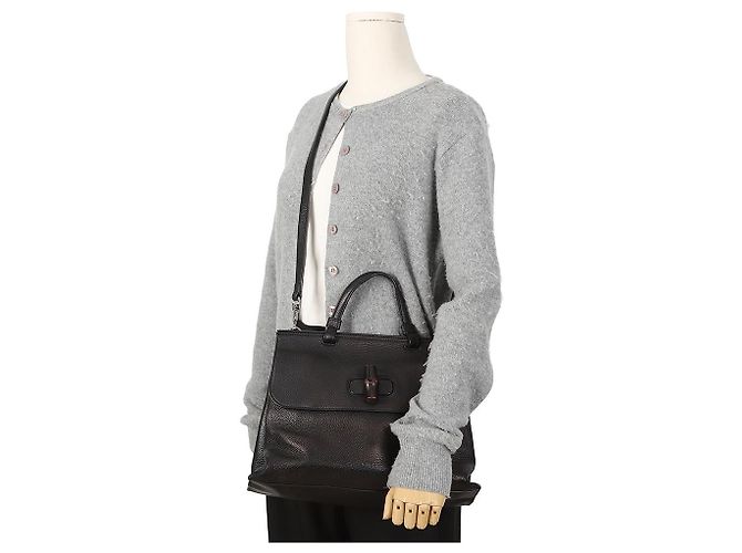 Bamboo Gucci Borsa a tracolla in pelle con chiusura in bambù Nera - vista 15