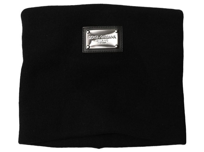 Dolce & Gabbana Sciarpa tour de cou in cashmere nero con placca logo - vista 2