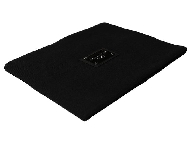 Dolce & Gabbana Sciarpa tour de cou in cashmere nero con placca logo - vista 3