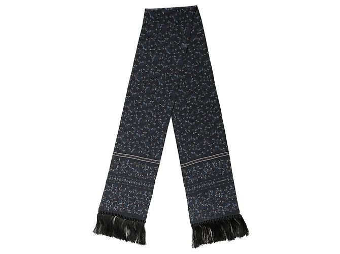 Dolce & Gabbana Sciarpa-stola in seta blu floreale con frange al collo - vista 2