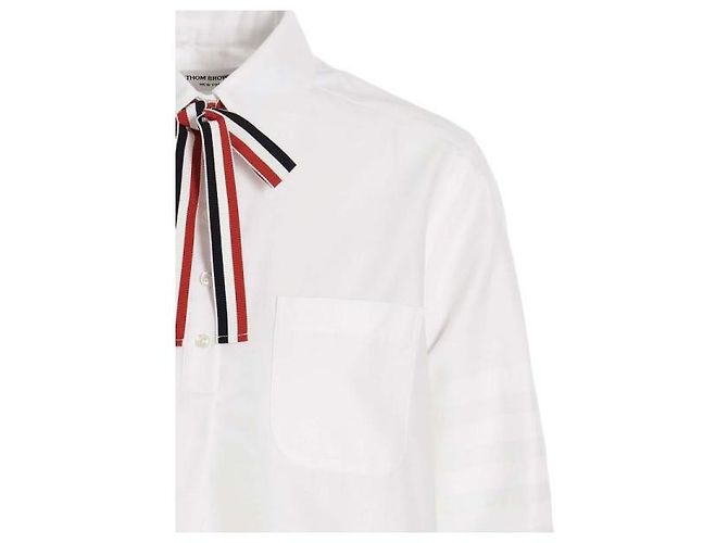 Thom Browne Blusa in cotone Oxford con fiocco - vista 4
