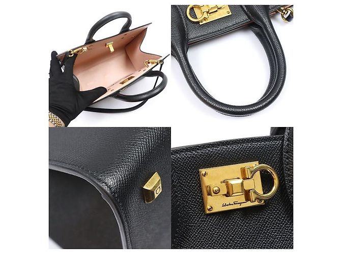 Salvatore Ferragamo Studio Box Bag Medium aus schwarzem Kalbsleder - Ansicht 6