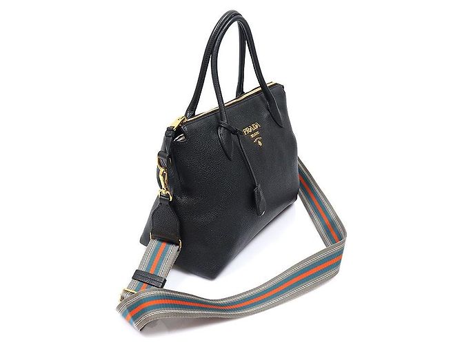 Prada Black Vitello Daino Lettering Logo - vista 2