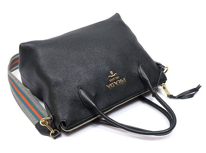 Prada Black Vitello Daino Lettering Logo - vista 3