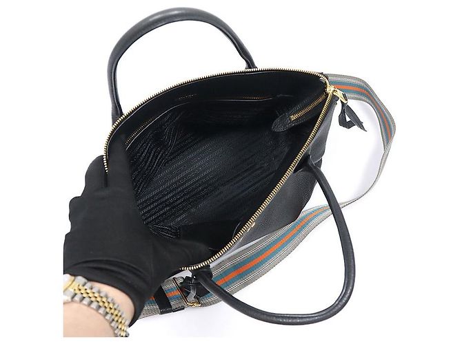 Prada Black Vitello Daino Lettering Logo - vista 5