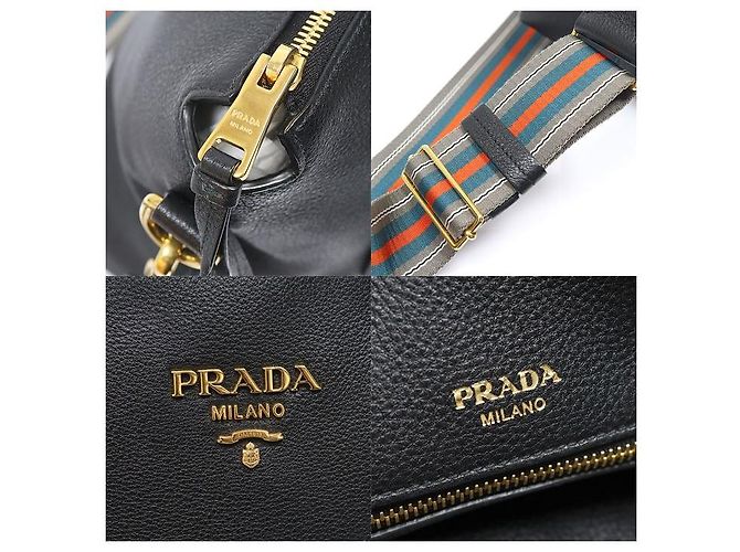 Prada Black Vitello Daino Lettering Logo - vista 7