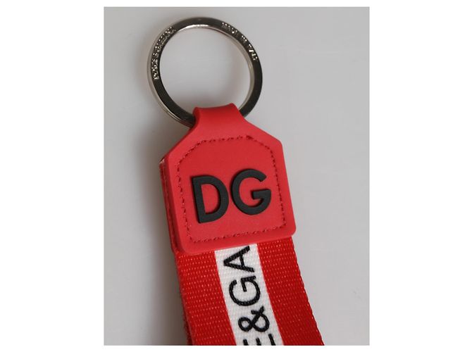 Dolce & Gabbana Red Logo Polyester Silver Brass Holder Keychain Keyring - view 2