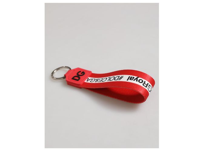 Dolce & Gabbana Red Logo Polyester Silver Brass Holder Keychain Keyring - view 3