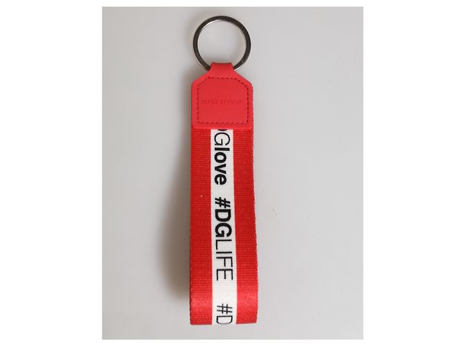 Dolce & Gabbana Red Logo Polyester Silver Brass Holder Keychain Keyring - view 4