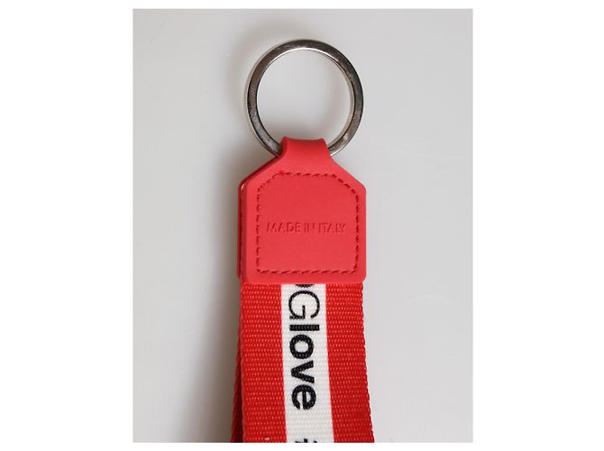 Dolce & Gabbana Red Logo Polyester Silver Brass Holder Keychain Keyring - view 5