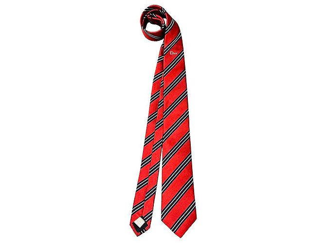 Dior Regiments-Seidenkrawatte Rot Marineblau Schwarz Weiß - vista 10