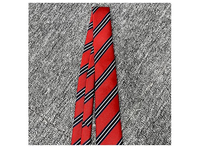 Dior Regiments-Seidenkrawatte Rot Marineblau Schwarz Weiß - vista 11