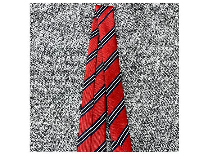 Dior Regiments-Seidenkrawatte Rot Marineblau Schwarz Weiß - vista 14