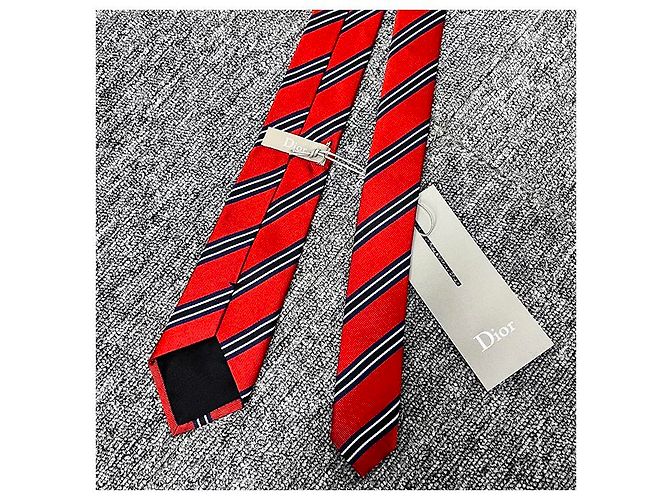 Dior Regiments-Seidenkrawatte Rot Marineblau Schwarz Weiß - vista 15
