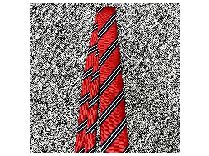 Dior Regiments-Seidenkrawatte Rot Marineblau Schwarz Weiß - vista 2