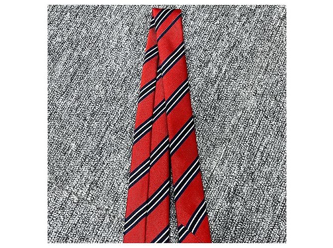 Dior Regiments-Seidenkrawatte Rot Marineblau Schwarz Weiß - vista 5