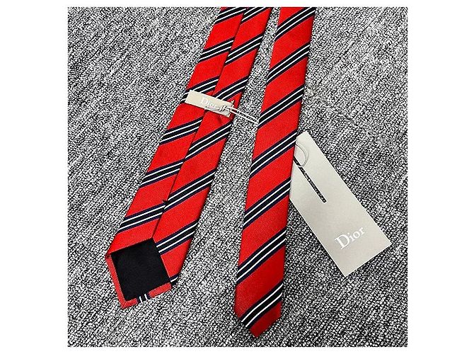 Dior Regiments-Seidenkrawatte Rot Marineblau Schwarz Weiß - vista 6