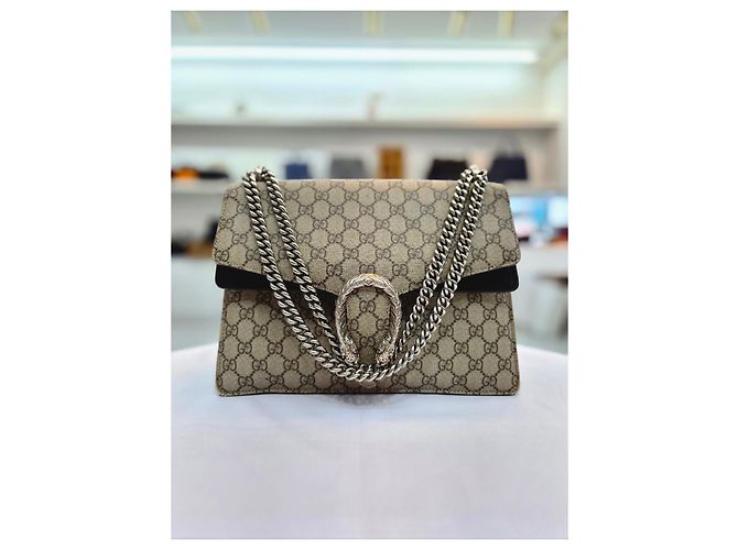 Gucci Borsa a tracolla Dionysus in suede nero con catena - vista 8