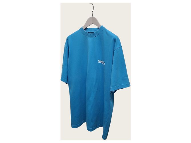 Balenciaga Besticktes T-Shirt mit Wave-Logo in Distressed-Optik, himmelblau - Ansicht 2