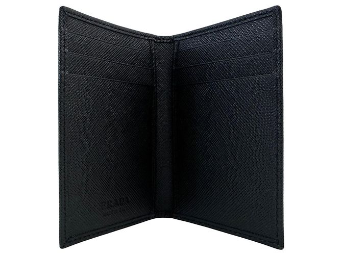 Prada Saffiano Leather Triangle Logo Flap Card Holder - view 10