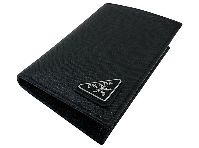 Prada Saffiano Leather Triangle Logo Flap Card Holder - view 4