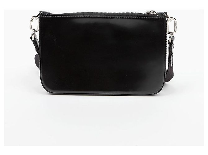 Prada Borsa a tracolla in pelle spazzolata con logo Triangle Nera - vista 4