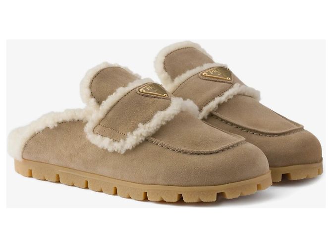 Prada Suede Shearling Mule Beige - Ansicht 3