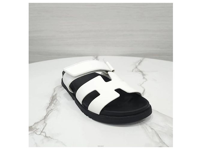 Hermès Sandali Slippers in Vitello White - vista 5