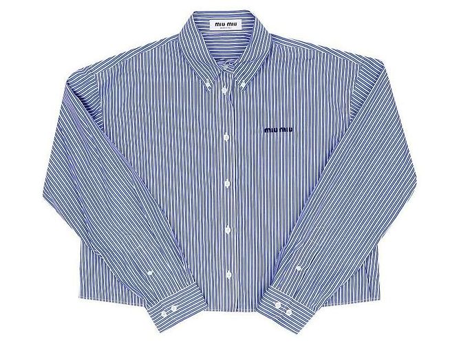 Miu Miu Camicia cropped in popeline a righe - vista 3